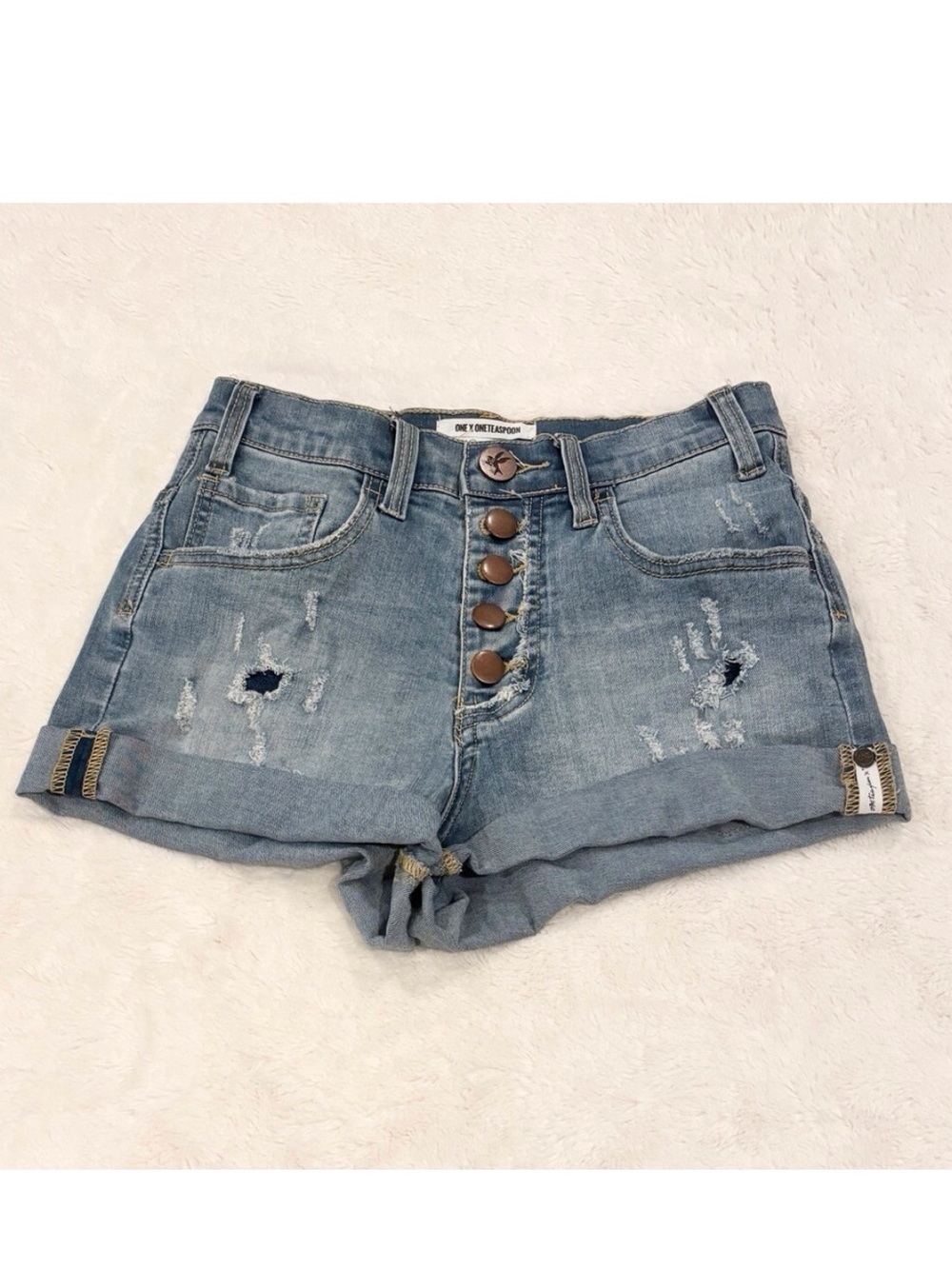 One Teaspoon 25 (US 3) Harlets High Rise Denim Shorts Women’s Distressed Cuffed
